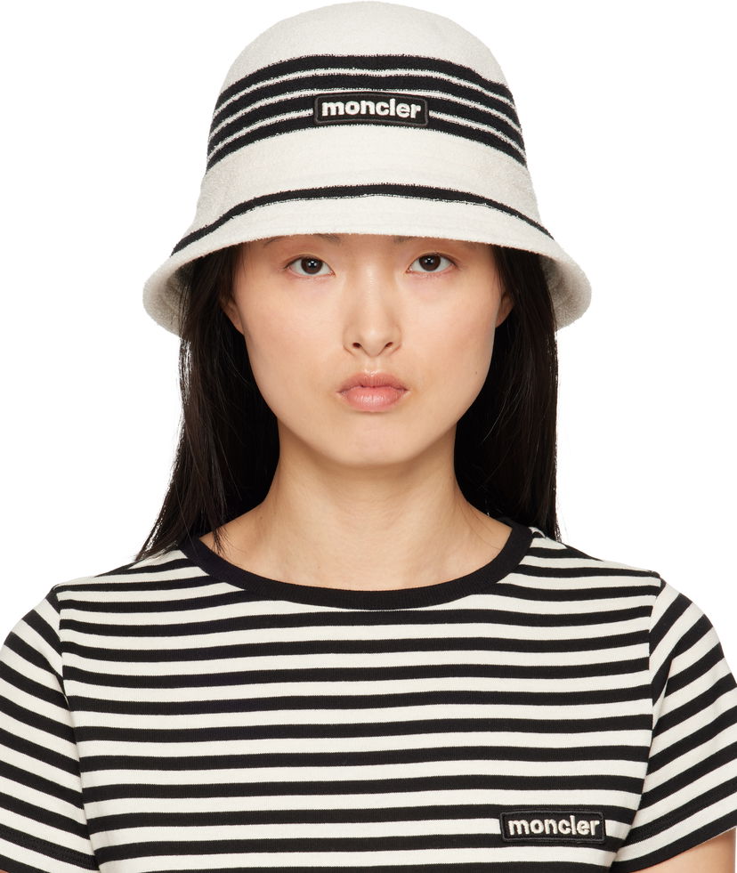 Hattu Moncler Moncler Striped Bucket Hat Valkoinen | K10933B000570U488
