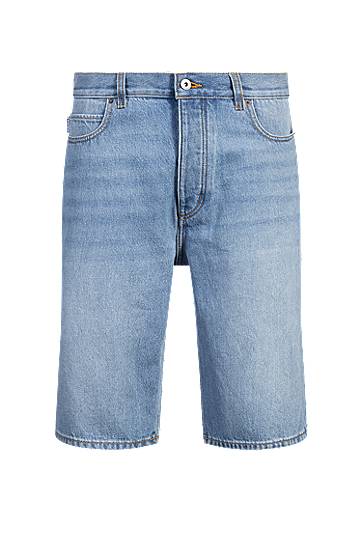 Shortsit BOSS Stonewashed Denim Straight-Fit Shorts Sininen | 50539816