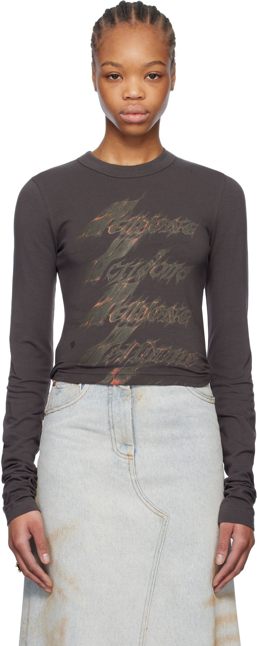 T-paita We11done We11done Spark Graphic Long Sleeve T-Shirt Ruskea | WD-TT0-25-750-W-CH