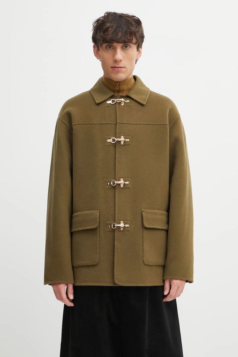 Takit Drôle de Monsieur Wool Blend Caban Jacket with Metallic Toggle Fasteners Vihreä | I.JT248.WO042