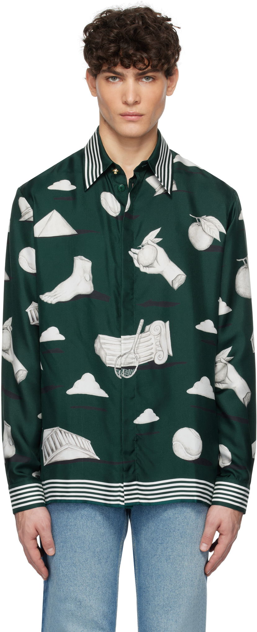 Paita Casablanca Classic Collar Long Sleeve Shirt with Print Vihreä | U-MPS25-SH-021-02