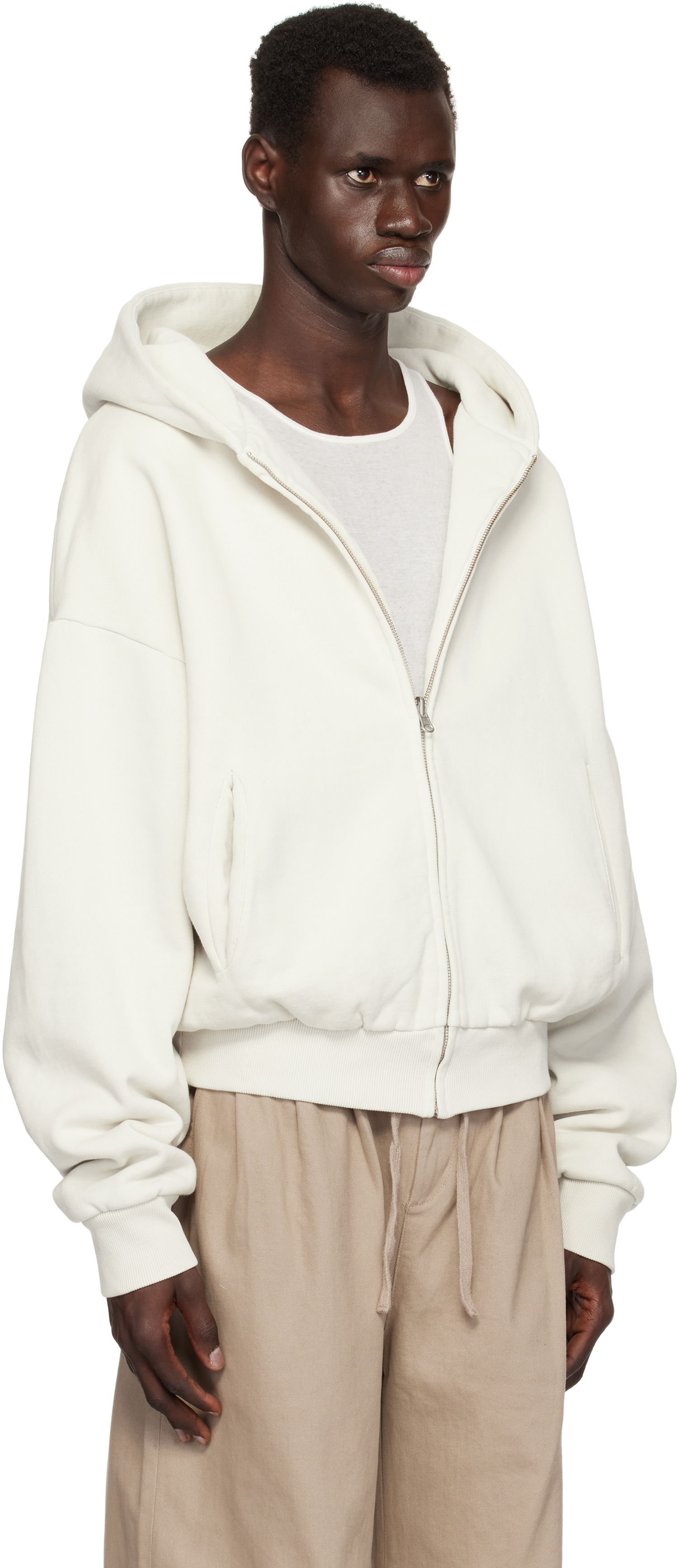 Huppari Entire Studios Entire Studios Thermal Zip-Up Hoodie Valkoinen | ES2488RI, 1