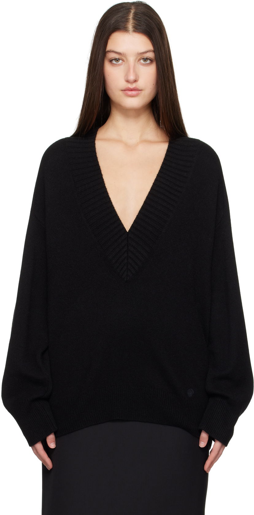 Villapaita Loulou de Saison Loulou de Saison Sage V-Neck Sweater Musta | SAGE