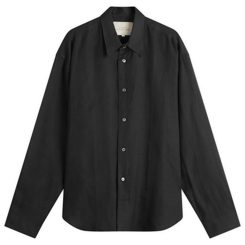 Paita Studio Nicholson Studio Nicholson Linen Shirt, Size Large Musta | RAFESNM-1402-DKN