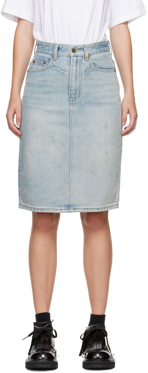Hame We11done Washed Denim Midi Skirt Sininen | WD-DS2-24-372-W-SK