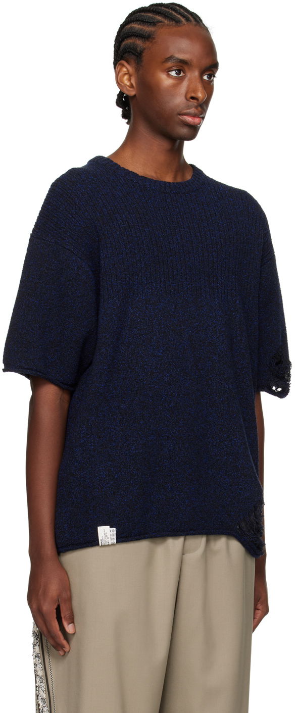 Jersey ADER ERROR Distressed Knit T-Shirt Tummansininen | BN01SSKT0501BK, 1