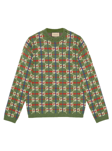 Villapaita Gucci GG Check Knit Wool Sweater Vihreä | 713571 XKCOZ 3465