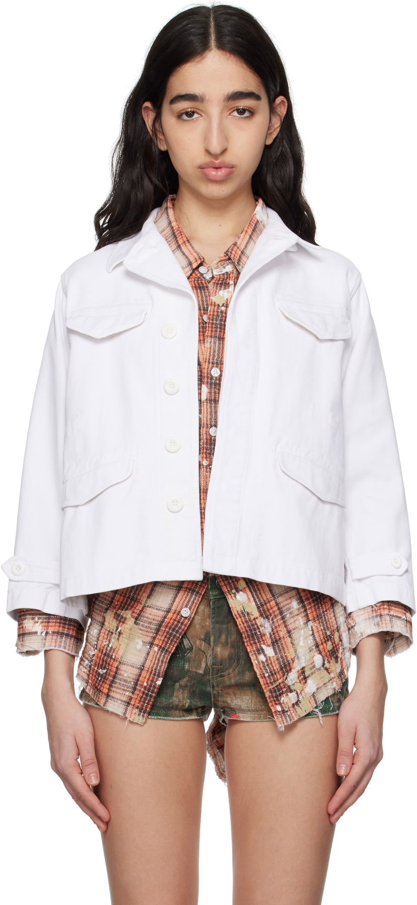 Takki R13 R13 Boxy Army Denim Jacket Valkoinen | R13WR396-R522B