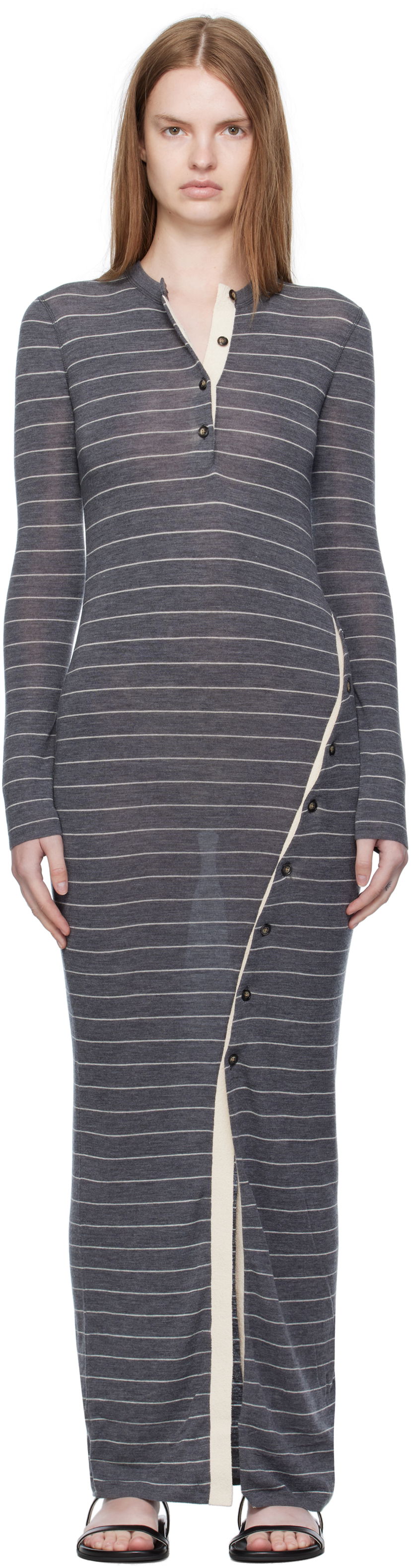 Mekko Nanushka Nanushka Dakoa Striped Terry Merino Maxi Dress Harmaa | NW25PFDR03994