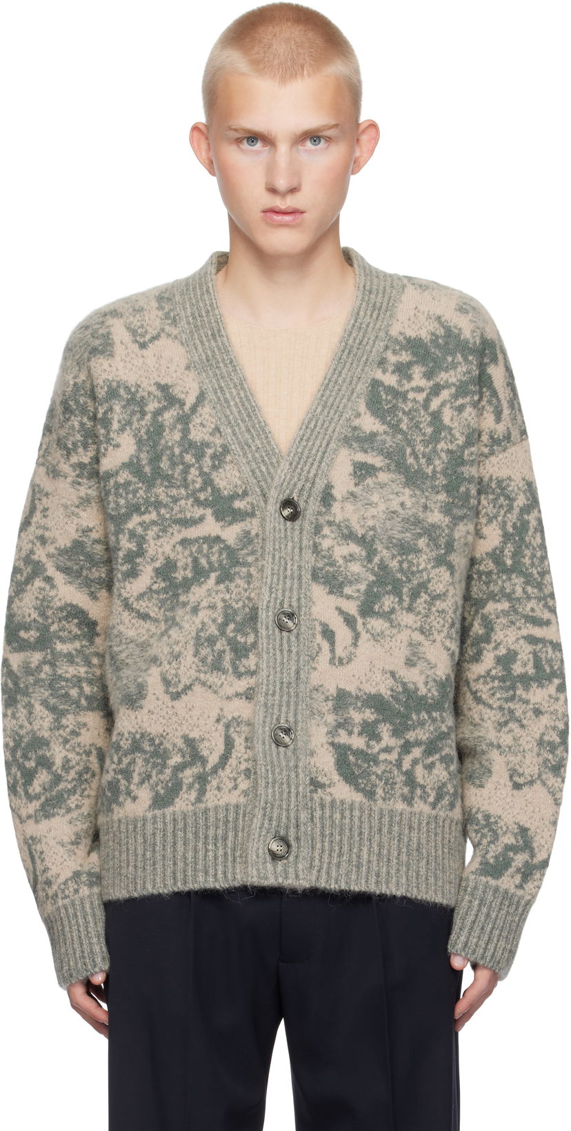 Villapaita AMI Alpaca Mohair Jacquard Cardigan Vihreä | UKC048.KN0060