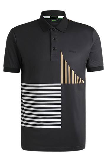 Poolopaita BOSS Active Stretch-Jersey Polo Shirt with Digital Print Musta | 50539506