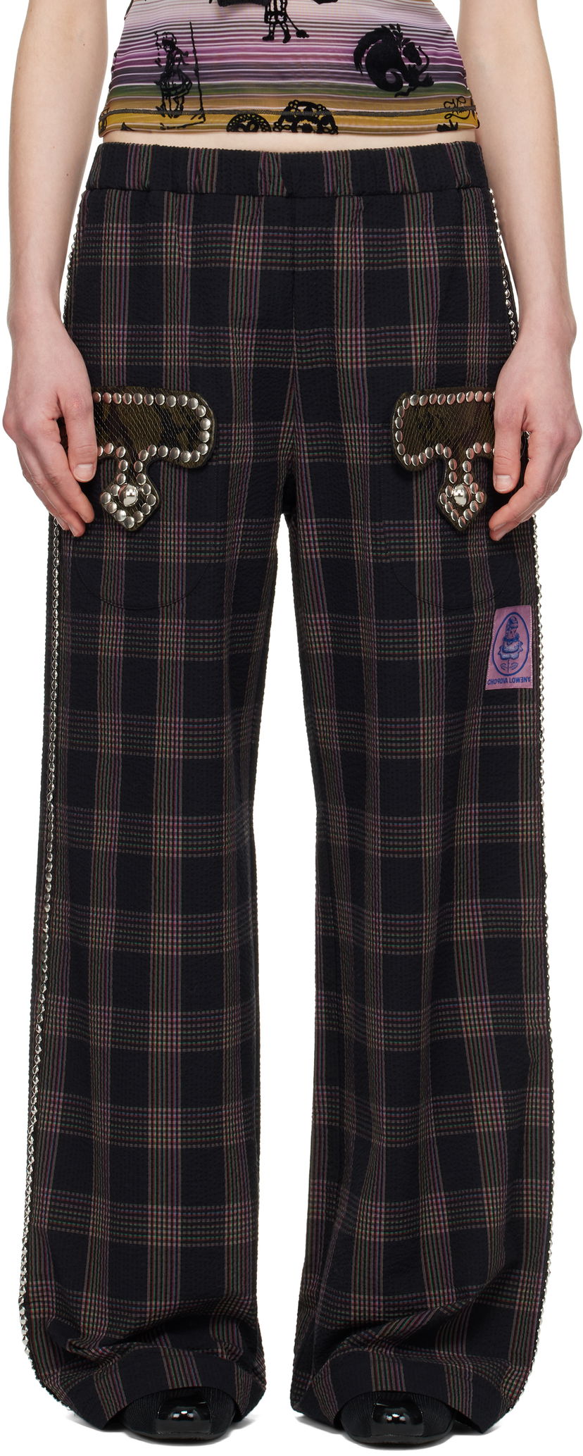 Housut Chopova Lowena Chopova Lowena Annex Plaid Trousers with Mushroom Appliqué Musta | 4099