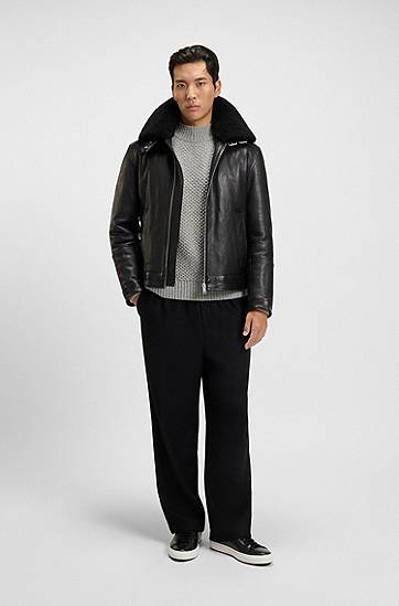 Villapaita BOSS Structured Knit Virgin-Wool Sweater Harmaa | 50550008, 1