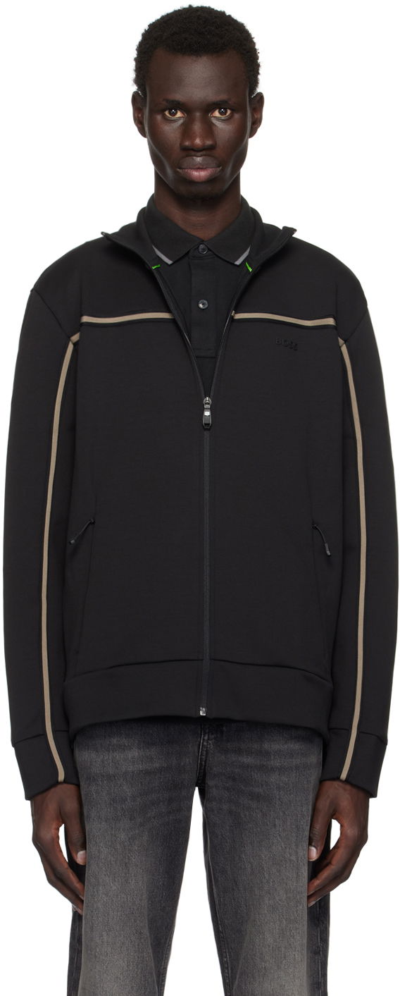 Huppari BOSS Zip-Up Tape Insert Sweatshirt Musta | 50523896