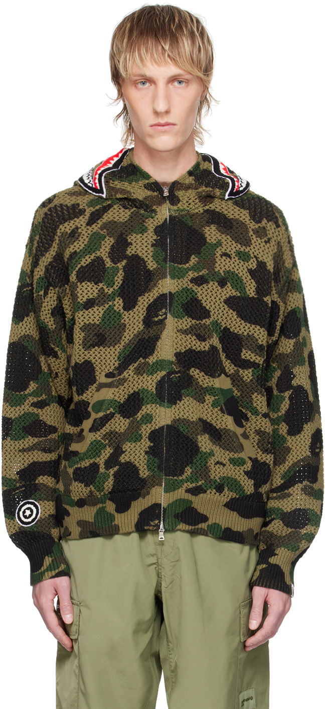 Huppari BAPE BAPE 1st Camo Shark Knitted Zip-Up Hoodie Vihreä | 001ZPK301307M