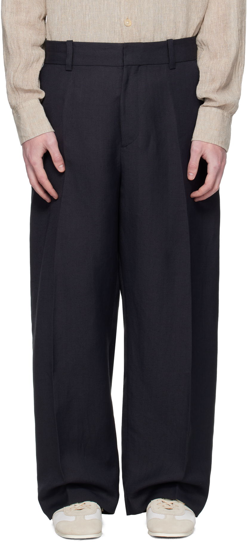 Housut Studio Nicholson Studio Nicholson Fume Wide-Leg Trousers Tummansininen | FUME SNM - 1377