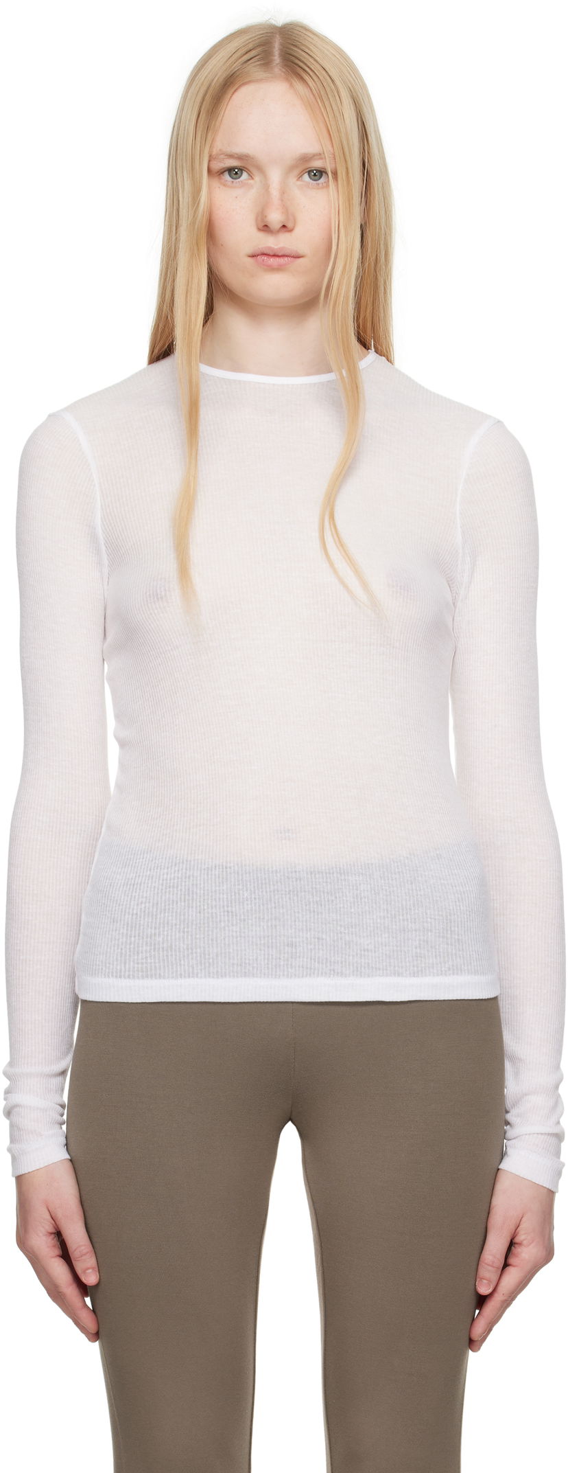 T-paita SKIMS SKIMS Sheer Cotton Long Sleeve T-Shirt Valkoinen | TP-LST-4270