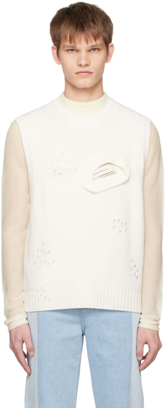 Villapaita Feng Chen Wang Feng Chen Wang Distressed Vest Valkoinen | FUS15KT06