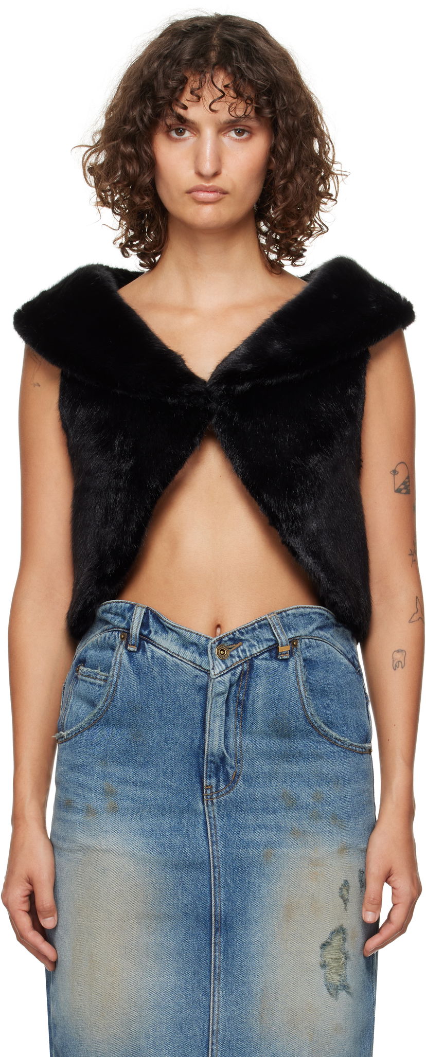 Liivi We11done We11done Cropped Faux-Fur Vest Musta | WD-F93-24-026-W-BK