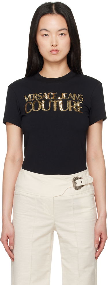 T-paita Versace Versace Jeans Couture Sequin Logo T-Shirt Musta | E78HAHE00_ECJ02E, 0