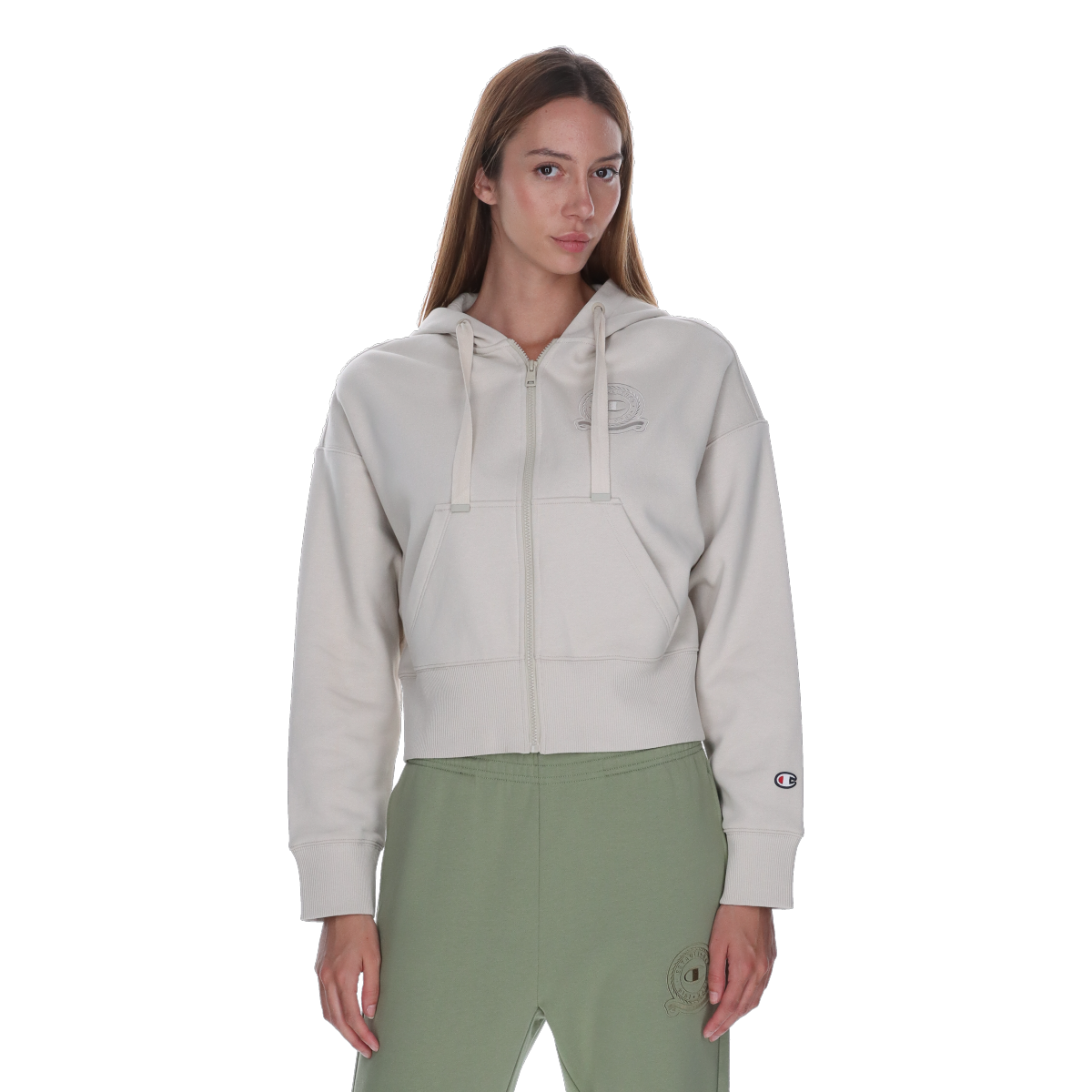 Huppari Champion Cropped Hooded Full Zip Sweatshirt Beige | 118584-MS042, 0