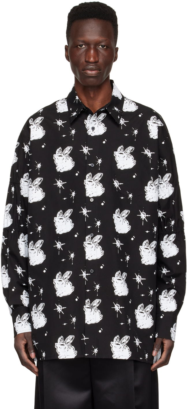 Paita We11done We11done Cotton Poplin Space Bunny Print Shirt Musta | WD-BL1-22-142-M-BK