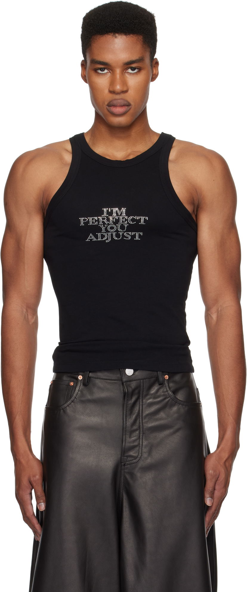 Tankkitoppi VETEMENTS Rhinestone 'I'm Perfect You Adjust' Tank Top Musta | UA66TO610B