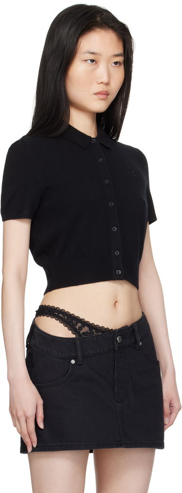 Hame Alexander Wang Alexander Wang Embroidered Logo Polo Cardigan Musta | 4KC1253068, 1