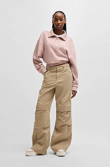 Cargo housut BOSS Cotton Twill Wide-Leg Cargo Trousers Beige | 50530833, 1
