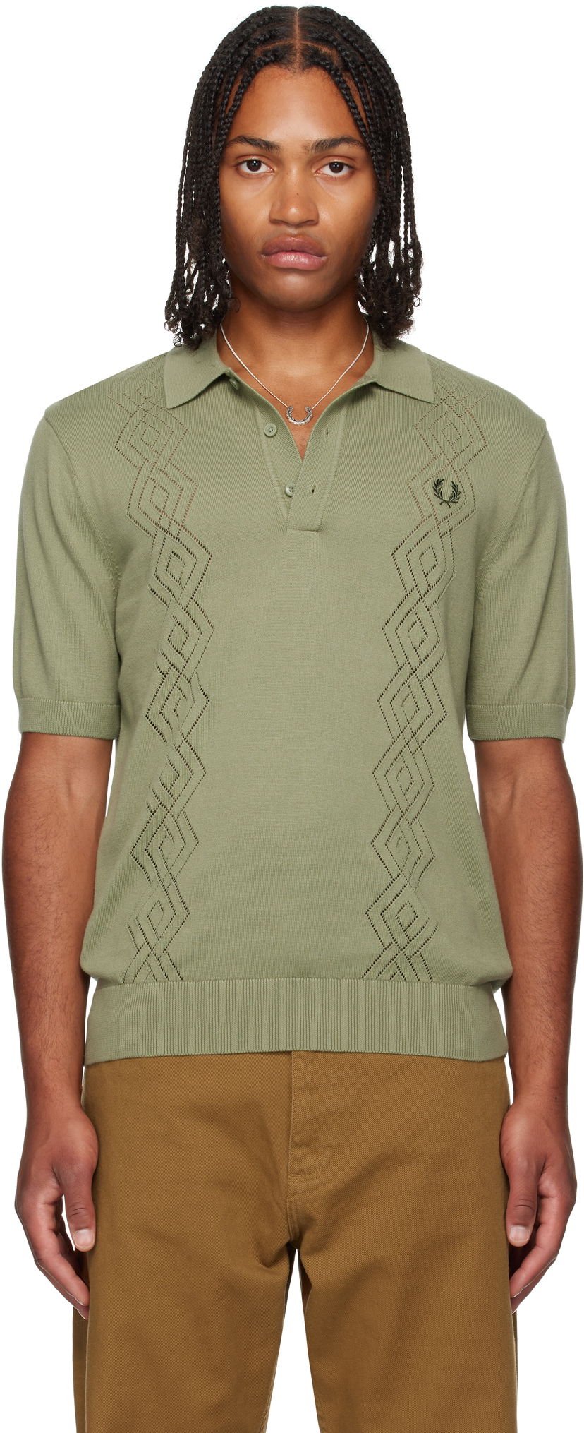 Poolopaita Fred Perry Fred Perry Knitted Pointelle Polo Vihreä | K9749