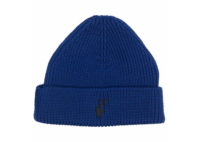 Pipo Off-White Off-White Hand Off Ribbed Knit Beanie Sininen | OMLC016F21KNI0014510