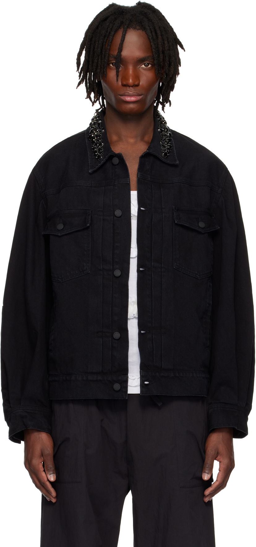 Takki Simone Rocha Simone Rocha Embellished Denim Jacket Musta | 6116B 1239