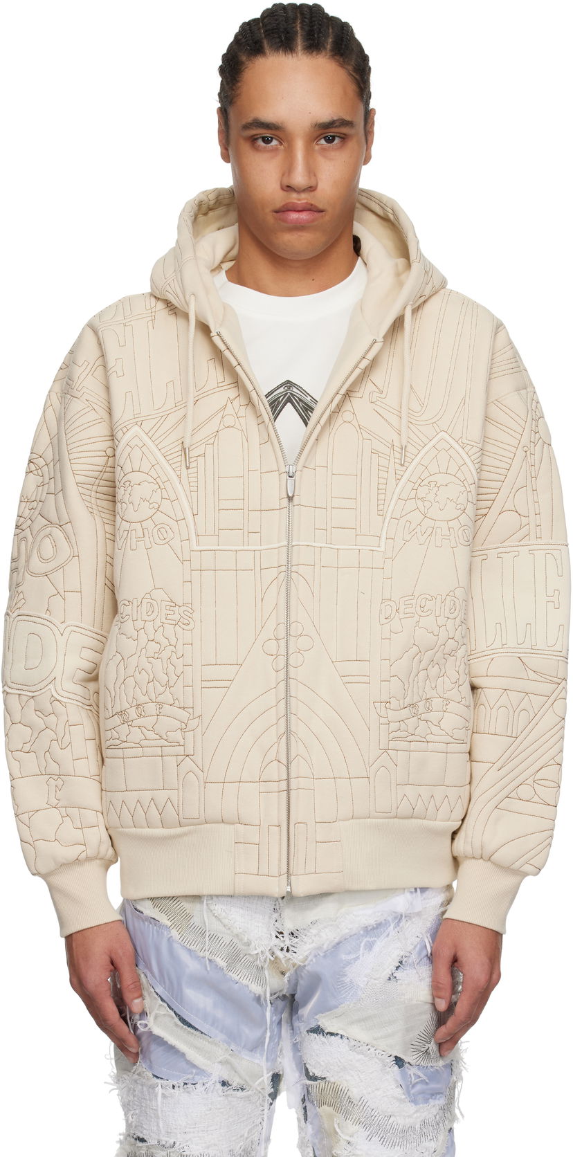 Huppari Who Decides War Who Decides War Cathedral Zip-Up Hoodie Beige | 1110610019SS25