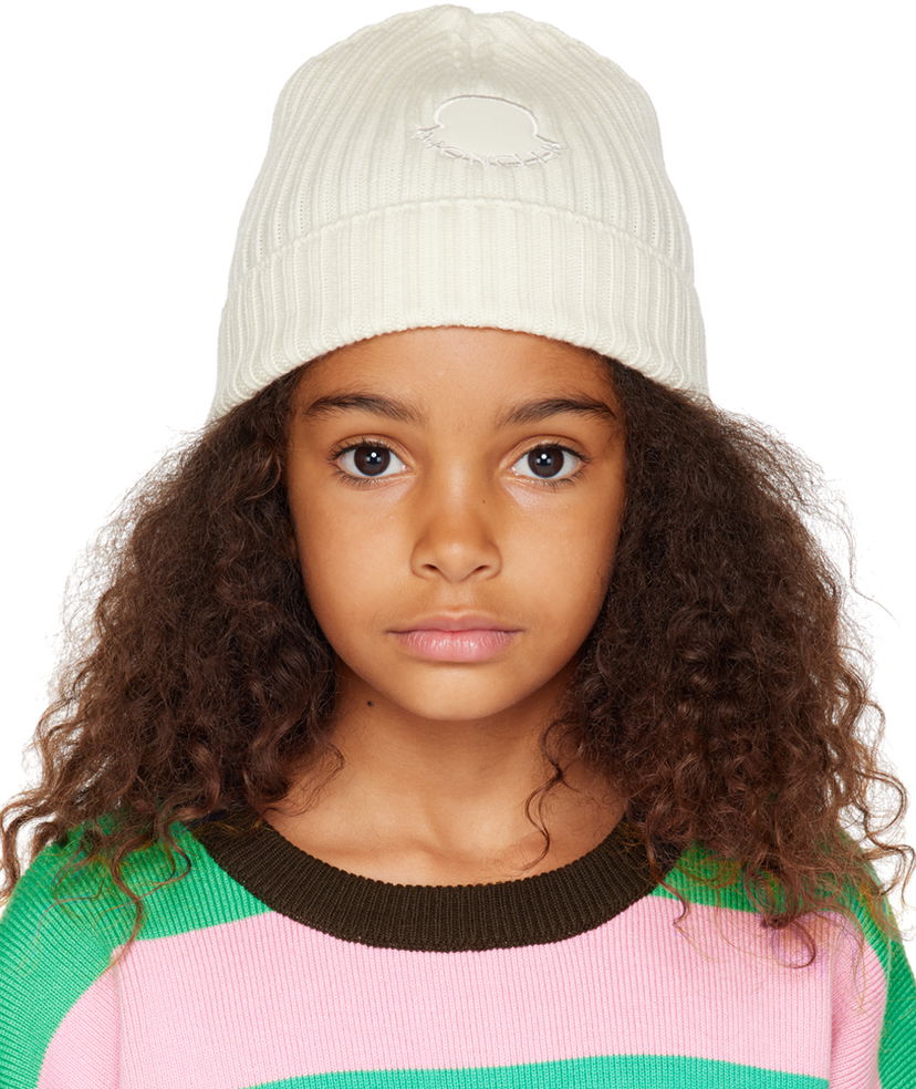 Pipo Moncler Moncler Enfant Kids Ribbed Knit Patch Beanie Valkoinen | I29543B00010M1131