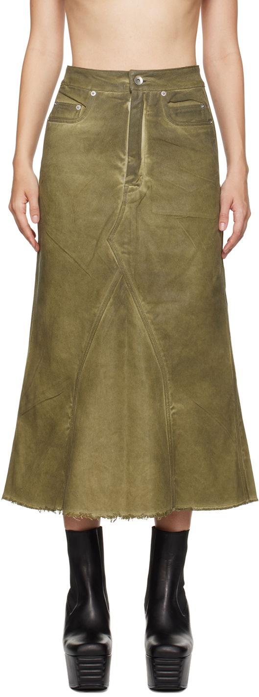 Hame Rick Owens Godet Denim Midi Skirt Vihreä | DS02D2345 DCF