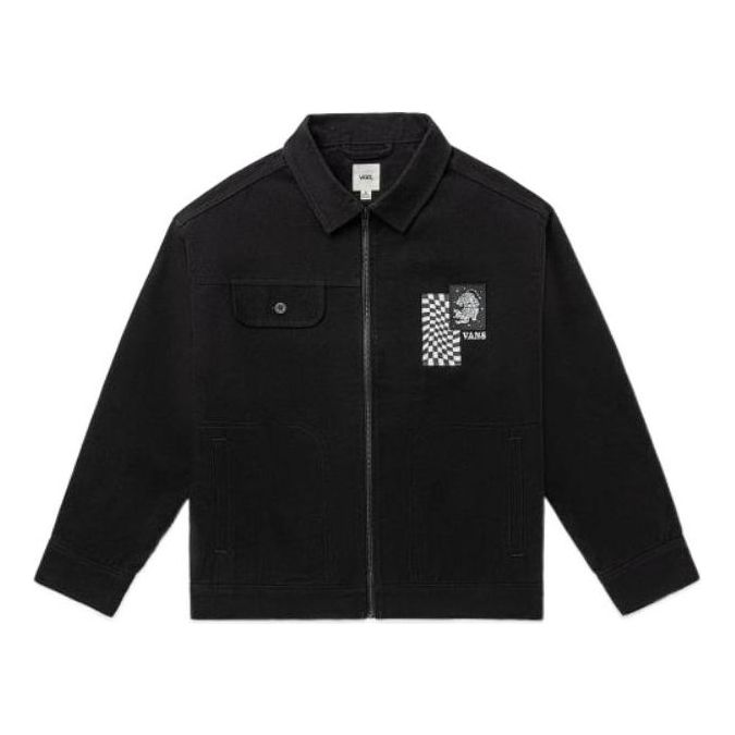 Takki Vans Printing Embroidered Lapel Zip Jacket Musta | VN0A7Q19BLK