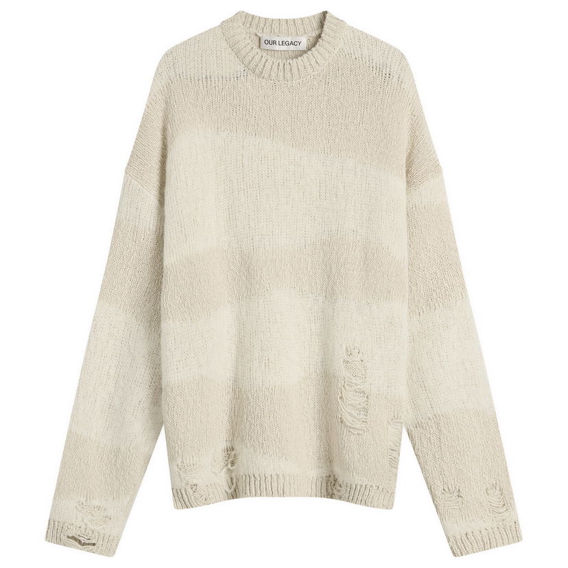Villapaita OUR LEGACY Our Legacy Popover Roundneck Destructive Wave Knit, Size X-Small Beige | W2253PW