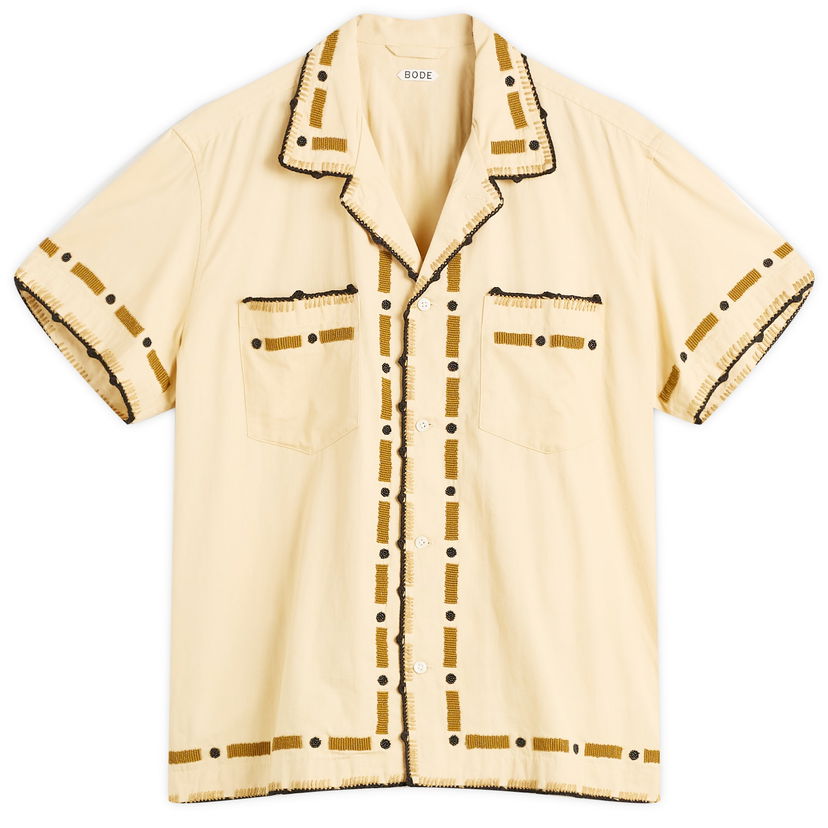 Paita Bode Beaded Ryegrass Short Sleeve Shirt, Size Large Beige | MRF25SH018