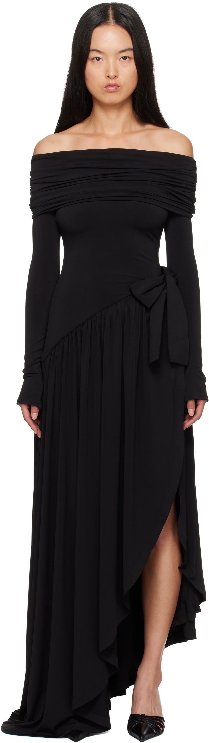Mekko GUIZIO Guizio Lola Off-The-Shoulder Maxi Dress Musta | F24407K012