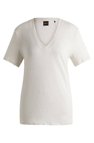 T-paita BOSS Linen V-Neck Tee Valkoinen | 50538645