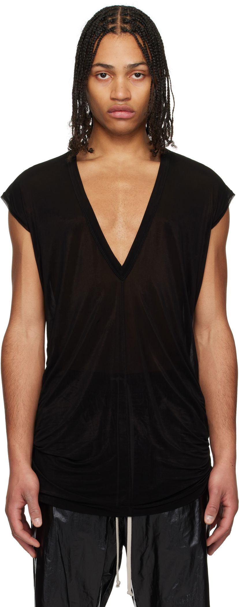 Tankkitoppi Rick Owens Rick Owens Hollywood Jersey Deep V T-Shirt Musta | RU01E5233 BZ
