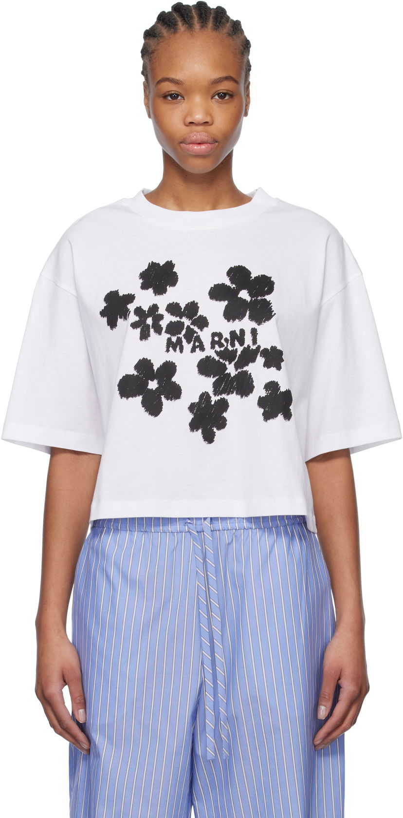 Crop top Marni Marni Daisy Garden Print Cropped T-Shirt Valkoinen | THJE0333P4 USCX40