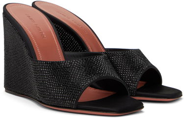 Asusteet Amina Muaddi Amina Muaddi Lupita Crystal Wedge Heeled Sandals Musta | LUPITA CRYSTAL WEDGE WEDGE SATIN, 3