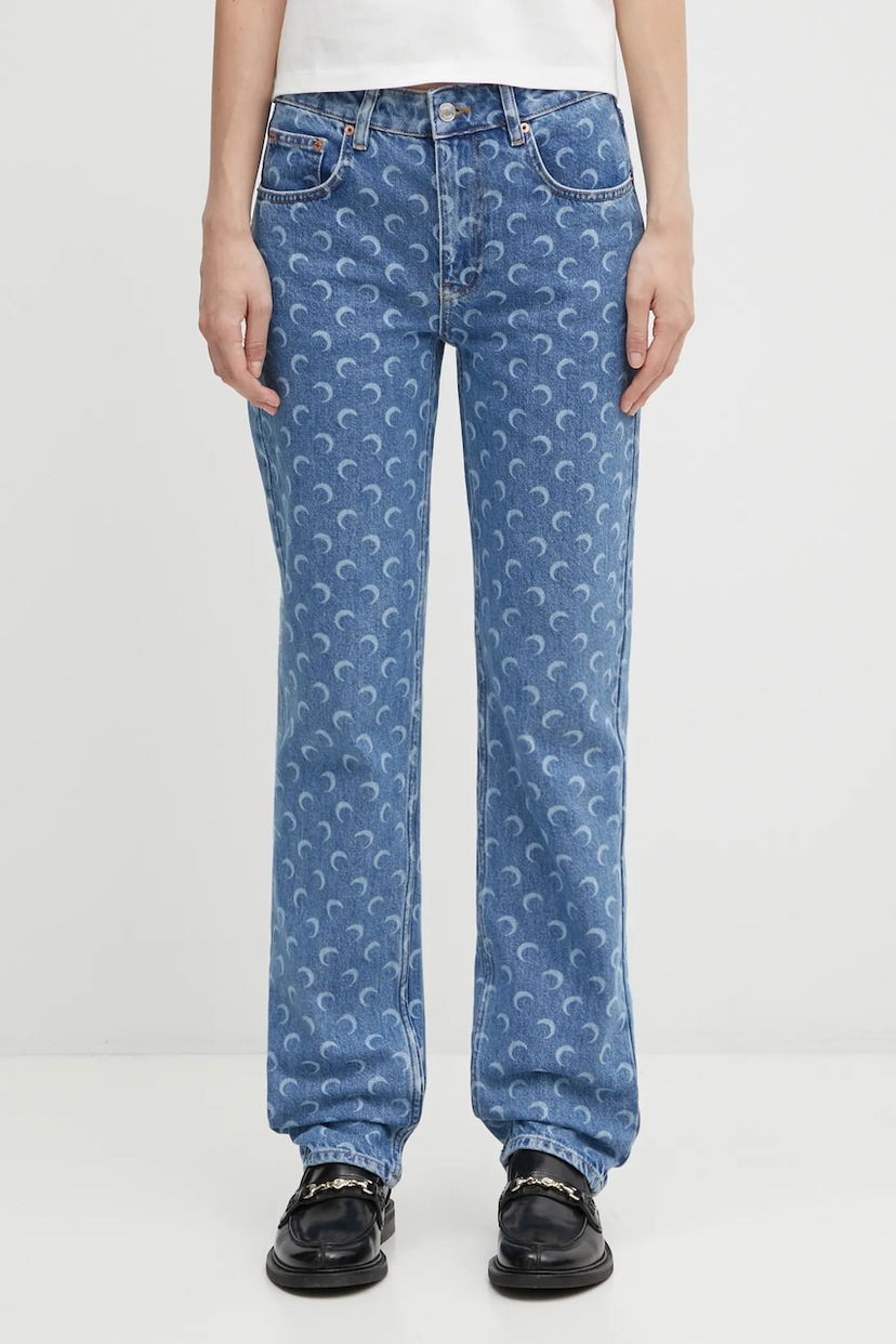 Jeans Marine Serre Marine Serre Moon Laser Denim Straight Medium Waist Sininen | WPA128BCDEN0002