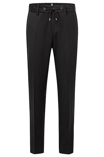 Housut BOSS Slim-Fit Virgin-Wool Serge Trousers Musta | 50469169