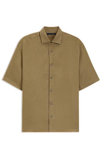 Paita BOSS BECKHAM x BOSS Relaxed-Fit Linen Shirt Ruskea | 50549180