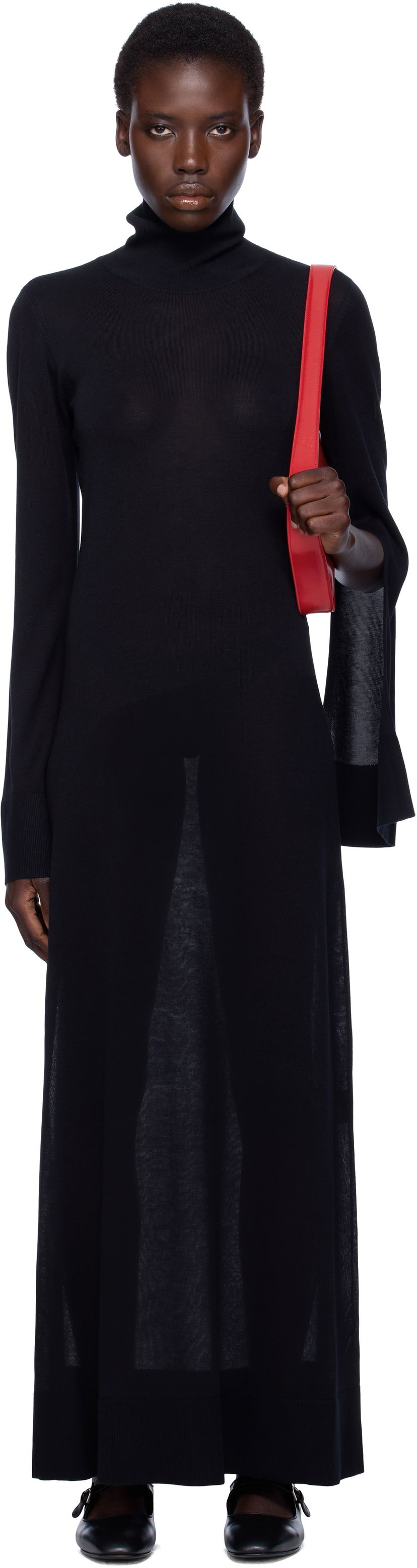 Mekko TOTEME TOTEME Slit Sleeve Knit Maxi Dress Musta | 253-WRD0236-YA0079