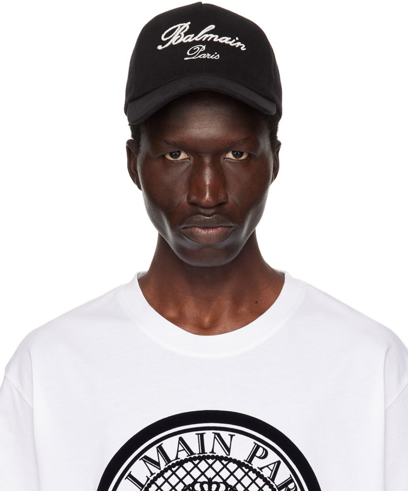 Korkki Balmain Black Signature Embroidery Cap Musta | DH1XA231CD29