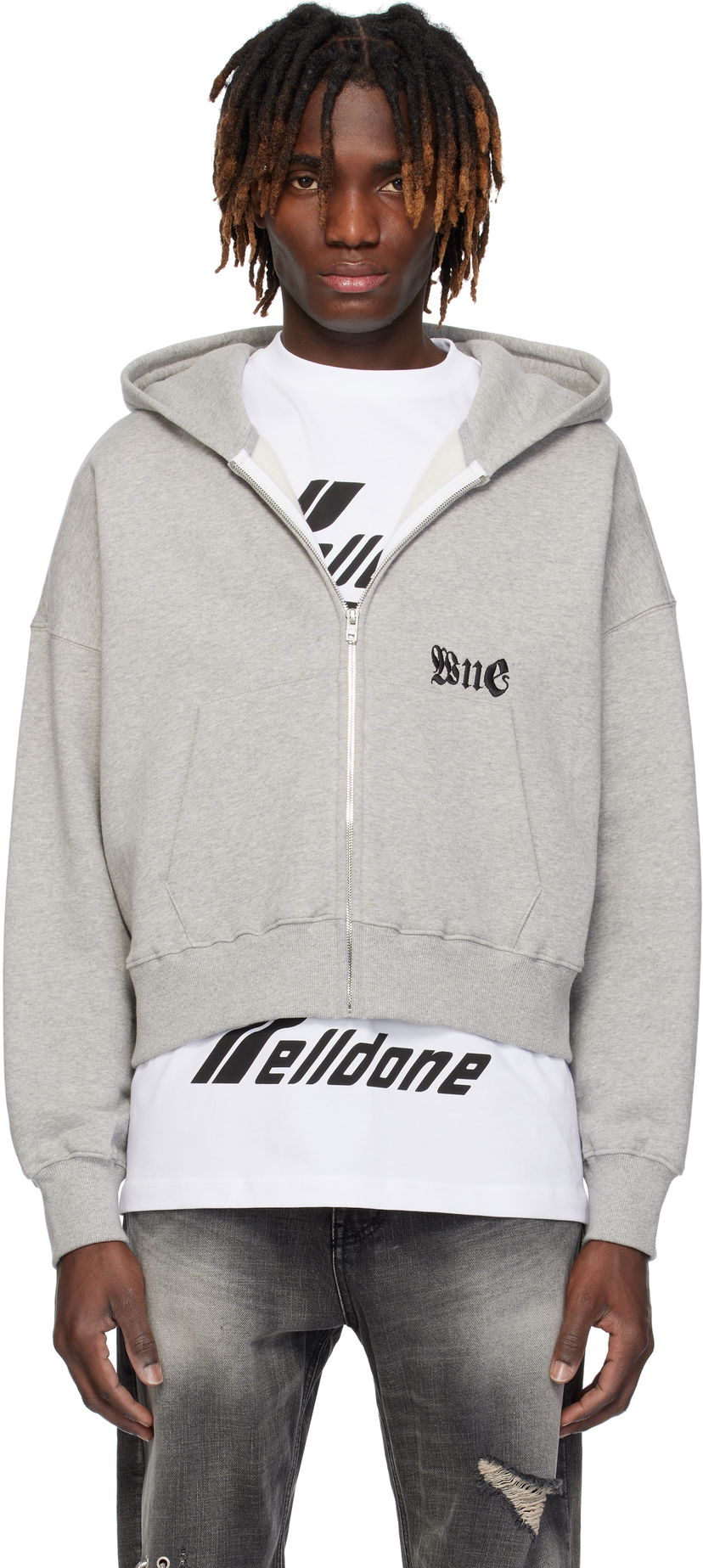 Huppari We11done We11done Logo Zip-Up Cropped Hoodie Harmaa | WD-TJ0-25-815-U-MG