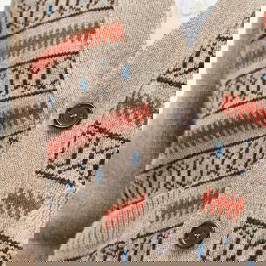 Villapaita Universal Works Langdale Knit Cardigan, Size Large Beige | P31214-OAT, 5